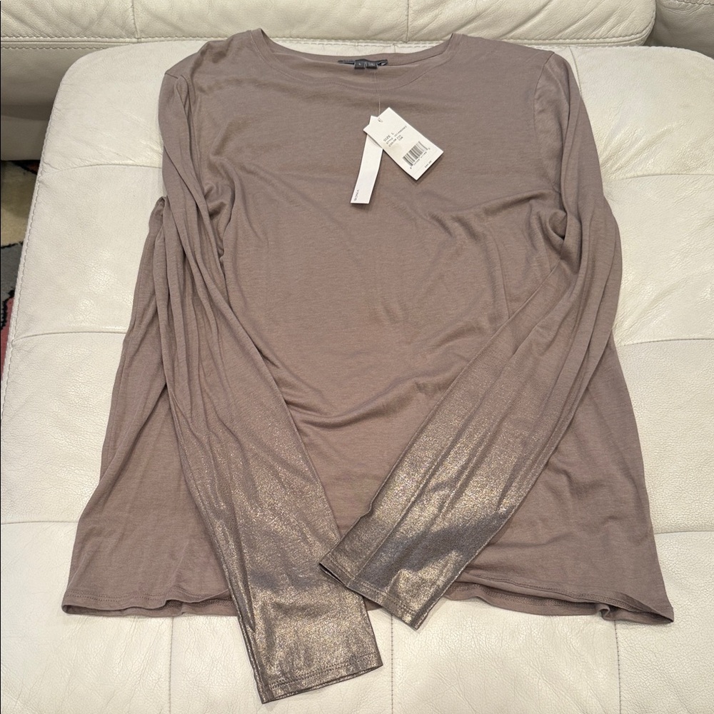 Vince Women's Long Sleeve Top - Taupe with Metallic Accents NWT